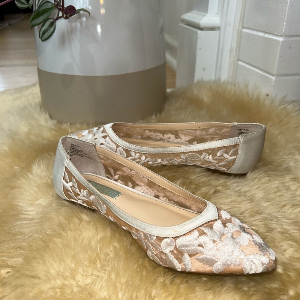 BETSEY JOHNSON Women's Leah Floral Embroidered Mesh Ballet Flats in Ivory